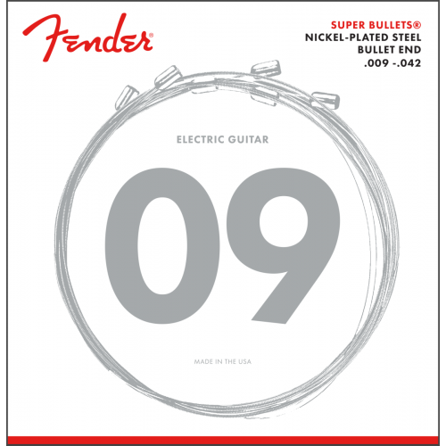 Fender Super Bullet Electric Guitar Strings, Nickel Plated Steel, Bullet End, 3250L 9-42