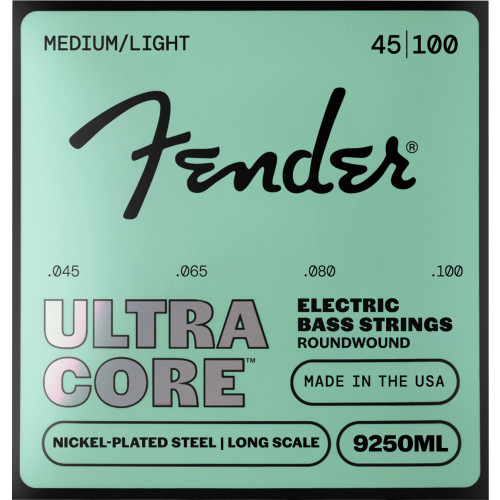 Fender 9250 Ultracore Bass Strings, Nickel Plated Steel, Ball End, 9250ML Gauges .045-.100