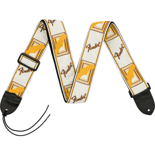 Fender Monogrammed Strap, White/Brown/Yellow, 2"
