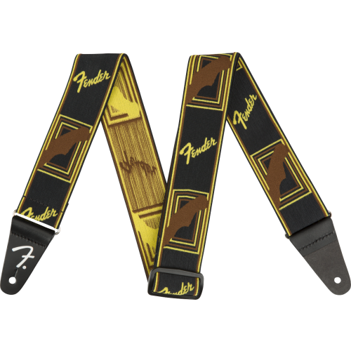 Fender WeighLess Monogram Strap, Black/Yellow/Brown, 2"