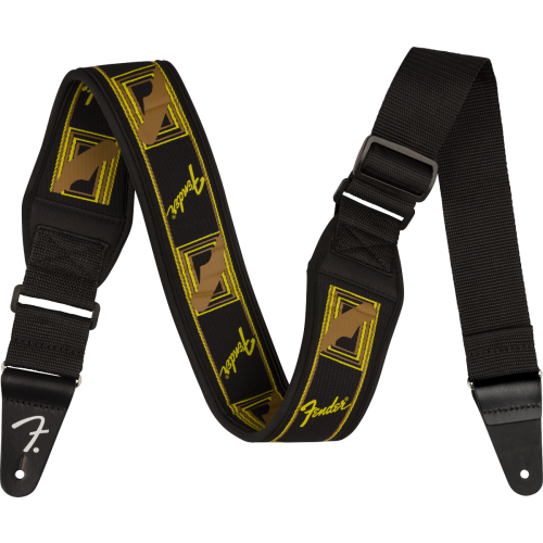 Fender Swell Neoprene Strap, Black/Yellow/Brown Monogram, 2.5"