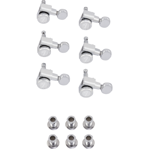 Fender Staggered Locking Machine Head Set with Vintage-Style Buttons - Polished Chrome