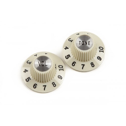 Fender Pure Vintage 1965 Jazzmaster "Witch Hat" Knobs, (2), Vintage White