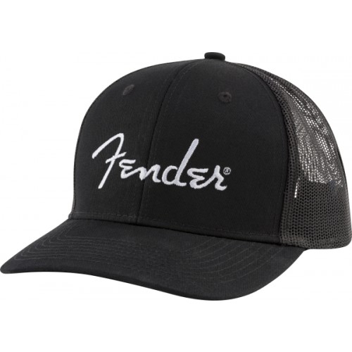 Fender Silver Thread Logo Snapback Trucker Hat, Black - One Size Fits Most