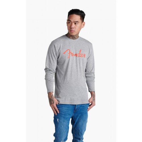Fender Spaghetti Logo Long Sleeve T-Shirt, Heather Gray, XXL