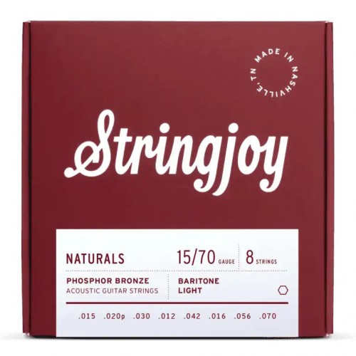 Stringjoy Naturals | Light Gauge (15-70) 8-String Baritone Phosphor Bronze Acoustic Guitar Strings