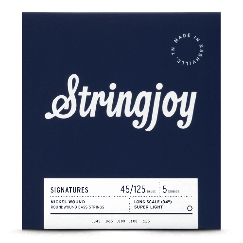 Stringjoy Super Light Gauge (45-125) 5 String Long Scale Nickel Wound Bass Guitar Strings