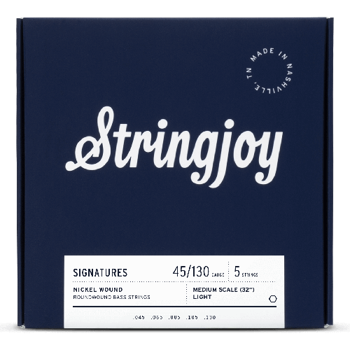 Stringjoy Signatures | Light Gauge (45-130) 5 String Medium Scale Nickel Wound Bass Guitar Strings