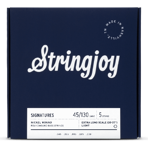 Stringjoy Signatures | Light Gauge (45-130) 5 String Extra Long Scale Nickel Wound Bass Guitar Strings