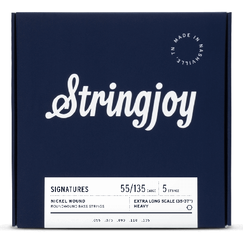 Stringjoy Signatures | Heavy Gauge (55-135) 5 String Extra Long Scale Nickel Wound Bass Guitar Strings